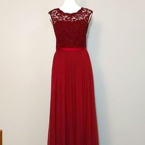 David's Bridal Long Bridesmaid Dress Lace Bodice